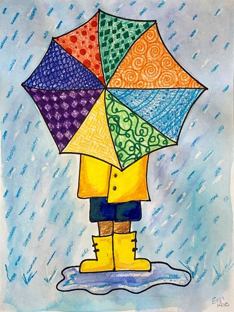Umbrella Art Projects For Kids, Rainy Day Artwork, Rainy Day Art Project, Rain Umbrella Art, Rainy Day Art For Kids, Umbrella Painting Acrylic, Umbrella Painting Ideas, Umbrella Art For Kids, Rain Art Projects For Kids