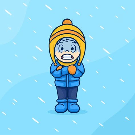 Cold Cartoon, Cold Drawing, Cold Pictures, Kids Teeth, Person Cartoon, Vector Christmas, Very Cold, Cartoon Faces, A Jacket