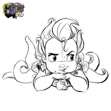 Disney Character Sketches, Easy Drawing Step By Step, Ursula Disney, Baby Disney Characters, Disney Princess Babies, Disney Princess Colors, Disney Princess Coloring Pages, Drawing Step By Step, Disney Animators Collection