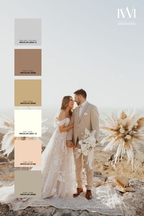 Wedding Color Boards Taupe Color Wedding, Neutral Colors For Wedding, Ivory And Beige Wedding, Wedding Palletes Colors, Boho Chic Wedding Palette, Beach Wedding Pallet, Color Motif For Wedding, Neutral Color Bridal Party, Wedding Color Schemes Boho