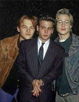 Leonardo, Johnny Depp and Brad   What year was this taken? They all look like kids. Johnny Depp, Leonardo Dicaprio, Brad Pitt, Leonardo Dicaprio Brad Pitt