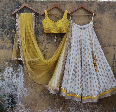 Women's ivory pure Georgette lehenga with yellow choli and dupatta for girls, bridesmaid dress, summer Indian Festival Dress by EthnicVastra on Etsy Couture, Haute Couture, Lehenga White, Ruffle Lehenga, Simple Lehenga, Lehenga Choli For Women, White Lehenga, Mirror Work Blouse, Georgette Lehenga