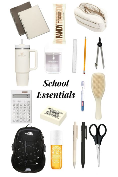 Essential school supplies,aesthetic items for school Senior High School School Supplies, Back 2 School Supplies, Matching School Supplies, Minimalistic School Supplies, Cute Things For School Supplies, School Needs Aesthetic, Trending School Supplies, School Equipment Aesthetic, School Bag Essentials 6th Grade