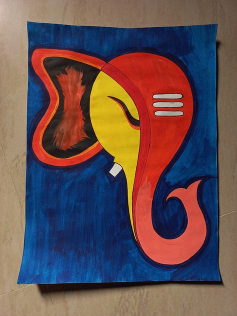 Water colour painting of Bappa Ganpati Bappa Painting Easy, Ganesh Canvas Painting Easy, Water Colour Drawing Easy, Ganpati Rangoli, Festival Drawing, Full Drawing, Ganesha Drawing, Rangoli Designs Simple Diwali, Water Colour Painting