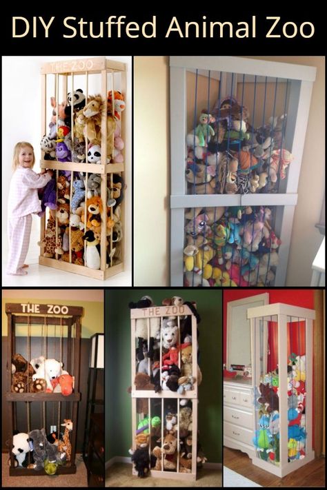 This DIY stuffed animals zoo is a neat and easy way to store your kids' stuffed animals collection. Corner Toy Storage, Stuffed Animal Storage Diy, Stuffed Animal Zoo, Diy Stuffed Animal, Storing Stuffed Animals, Mattress Room, Toys Storage, Kid Toy Storage, Kids Room Organization