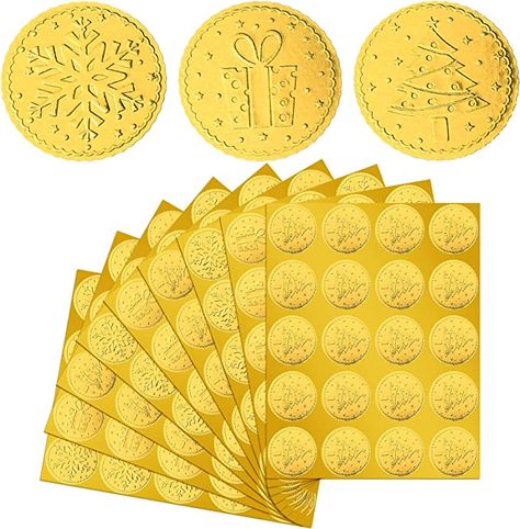 Amazon.com : 480 Pieces Gold Christmas Embossed Stickers Foil Seals, 1.38 Inch Vintage Embossed Foil Sticker for Christmas Party Favors Envelopes Cards Decoration (Box Tree Snowflake Style) : Office Products