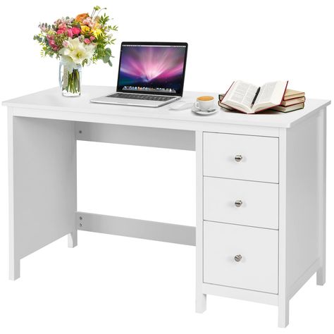 PRICES MAY VARY. 【Spacious Tabletop】With a tabletop of 48’’ x 20’’(W x D), this computer desk is sufficient to accommodate your laptop, books, files and some other stuff for daily work or study. You do not need to pile things on one another and it would help improve your work efficiency. 【3 Storage Drawers】This work desk with 3 drawers offer you plenty enclosed storage space. There are 2 medium drawers on the upper and 1 large drawer at the bottom to meet your different storage needs. And the ro Writing Desk Home Office, Study Computer, Computer Stand For Desk, High Desk, Standing Desk Office, Study Writing, Desk Study, Desk Home Office, Home Office Study