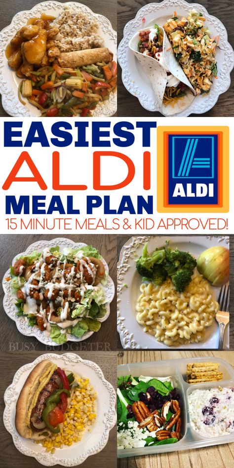 The easiest Aldi meal plan ever. Forget hello fresh or blue apron! We got 14 dinners delivered to our front door for under $150. That's TWO WEEKS worth of dinners! And every dinner could be made in less than 15 minutes. They even have a printable meal plan and shopping list so you know what to buy at Aldi and you have the recipes you need and you know the hacks. This was a game changer for our budget and helped us build a weekly menu that I actually stick to.  #easydinners #aldi #aldimealplan Aldi Meals, Printable Meal Plan, Aldi Meal Plan, Aldi Recipes, Meal Planning Menus, Budget Meal Planning, 15 Minute Meals, Blue Apron, Cheap Dinners