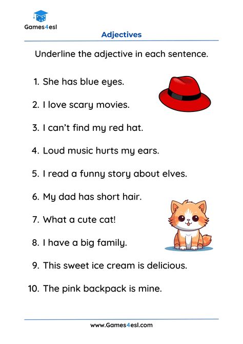 Adjective Worksheets For Grade 2 | Games4esl Montessori, 2nd Grade Adjectives Worksheets, 2nd Grade Grammar Worksheets, Worksheet On Adjectives For Grade 2, English Worksheets For Grade 2 Student, Reading For Grade 2 Student, English Grade 2 Worksheets, English Worksheets For Kids Grade 2, Adjectives Worksheet 2nd Grade