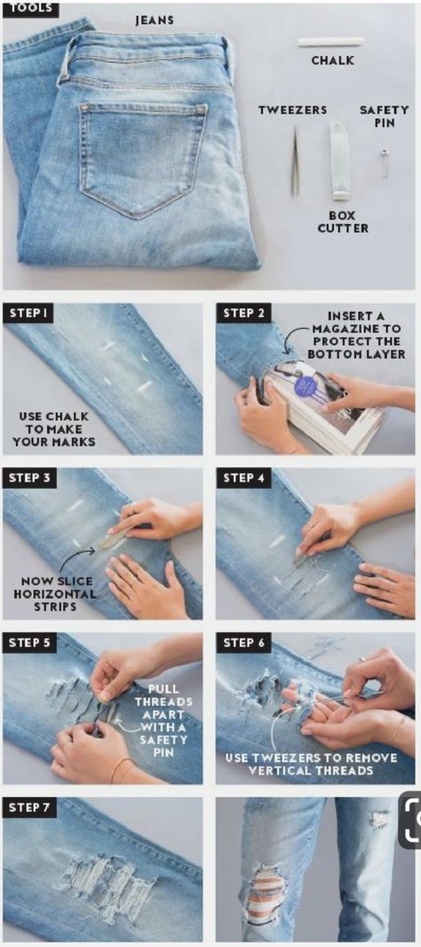 Ripped Jeans Tutorial, Diy Clothes Jeans, Denim Hacks, Diy Distressed Jeans, Jeans Grunge, Jean Diy, Diy Ripped Jeans, Jeans Tutorial, Cute Ripped Jeans