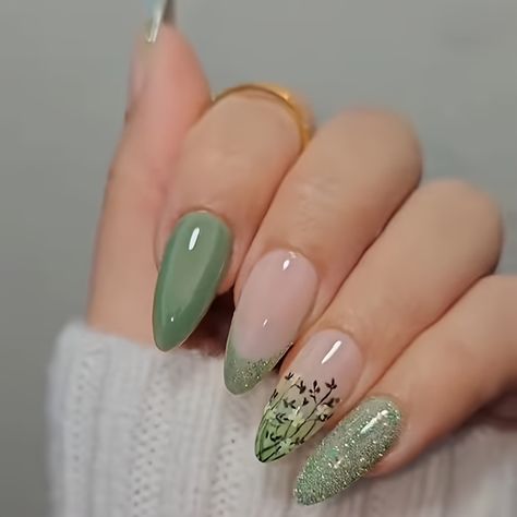 Faster shipping. Better service White Nail, Green Nails With Butterfly, Biab Nails, Eye Nail Art, Green Nail Designs, Acrylic Nail Tips, Cat Eye Nails, Nail Forms, Nail Length