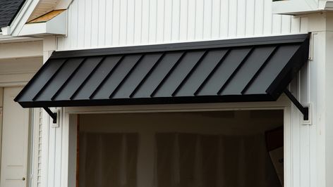 Fixer Upper Explains Why Metal Awnings Are Best For Your Windows Metal Awnings For Windows, Front House Design, Outdoor Window Awnings, Awning Over Door, Porch Overhang, Front Door Awning, Door Overhang, House Awnings, Porch Awning