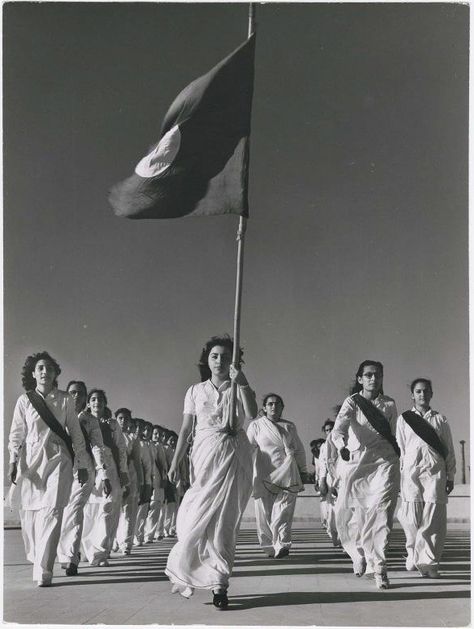 Margaret Bourke-White, Pakistani members of Sind Muslim Women’s National Guard during marching practice, 1947 Rare Photos, Couture, Pakistan Pictures, Margaret Bourke White, Pakistan Culture, History Of Pakistan, Indian History, National Guard, South Asia