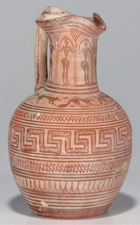 A GREEK POTTERY OINOCHOE | GEOMETRIC PERIOD, CIRCA 8TH CENTURY B.C. | Ancient Art & Antiquities, jugs | Christie's Ancient Vase, Greek Decor, Ancient Greek Pottery, Grece Antique, Ancient Greek Art, Greek Pottery, Greek Design, Greek Vases, Ancient Pottery