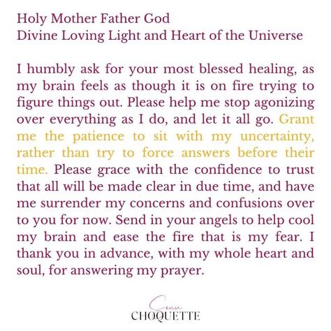 @inspired.jamila shared a photo on Instagram: “A prayer for worriers and overthinkers. Beautiful words by Sonia Choquette @soniachoquette. . I pray peace over you. Over everyone.…” • Apr 11, 2021 at 1:39pm UTC Sonia Choquette, A Prayer, Daily Prayer, Mother And Father, I Pray, Pretty Words, Beautiful Words, Instagram A, A Photo