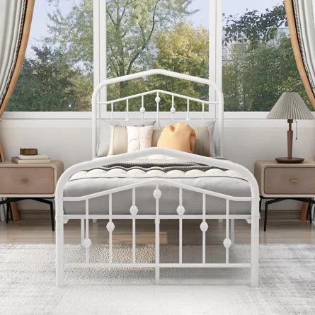 Laurel Foundry Modern Farmhouse Wagar Metal Platform Bed Frame | Wayfair Full Size Iron Bed Frame, White Iron Beds, Iron Metal Bed, Bed Frame Wayfair, Wrought Iron Bed, Iron Beds, Wrought Iron Beds, Metal Platform Bed Frame, Iron Bed Frame