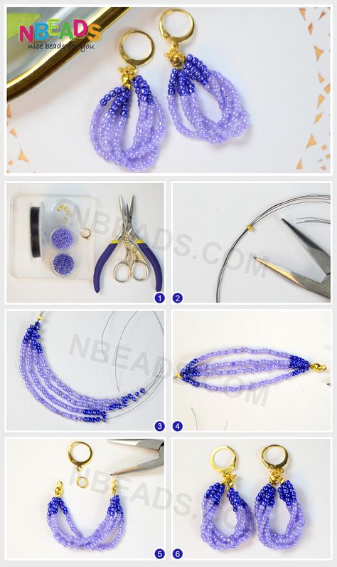 Beads Earrings Handmade, Earrings Beaded Handmade, Making Earrings With Beads, Hand Made Earings, Wire And Bead Earrings, Diy Beads Earrings, How To Make Earrings With Beads, Earing Making Ideas Beads, Bead Earrings Diy Tutorials