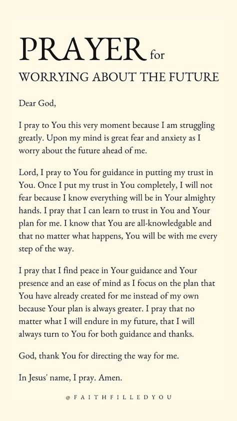 Prayer For Worry, Worrying About The Future, Trust Gods Plan, Gods Plan Quotes, Prayer For Husband, Prayers For Hope, Prayer For Guidance, Everyday Prayers, Bedtime Prayer