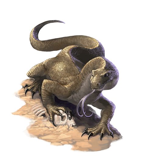 Giant Monitor Lizard - Pathfinder 2E PFRPG DND D&D 3.5 5E 5th ed d20 fantasy Fantasy Desert Animals, Fantasy Desert Creatures, Desert Animal Art, Desert Dragon, Creature Template, Desert Creatures, Pathfinder 2e, Monitor Lizard, Desert Animals