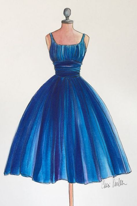 1950s Fashion Dresses, Dress Painting, Dress Illustration, Dress Design Drawing, Fashion Illustration Sketches Dresses, Fashion Drawing Dresses, Dress Design Sketches, Sketches Dresses, Fashion Illustration Dresses