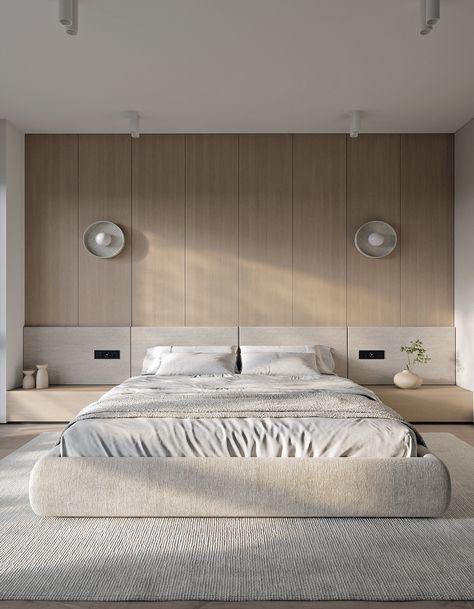 Contemporary Headboard Design, Japandi Minimalist Bedroom, Living Room And Bedroom In One, Minimal Bedroom Ideas, Bedroom Decoration Ideas, Minimal Bedroom, Minimalist Bed, Bedroom Interior Design Luxury, Minimal Interior Design