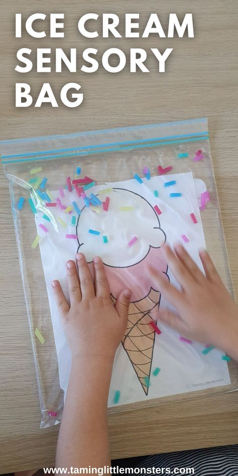 Summer Crafts For Infants, Simple Summer Crafts, Ice Cream Sensory, Crafts For Infants, Summer Sensory, Summer Activities For Toddlers, Ice Cream Crafts, Sensory Bag, Circle Time Activities