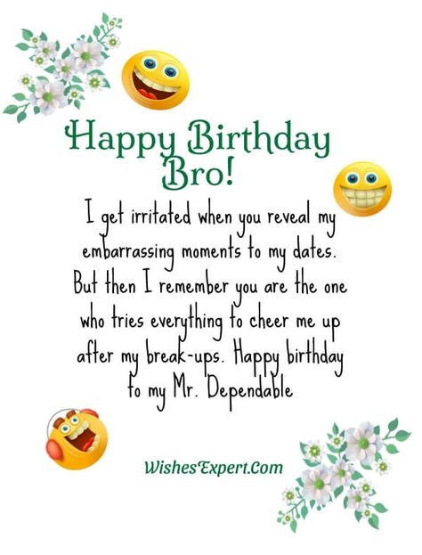 Best Funny Birthday Wishes for Brother Birthday Wishes For A Brother Funny, Happy Bday Brother Quotes, Birthday Wishes For Brother Funny, Happy Birthday Younger Brother, Funny Birthday Wishes For Brother, Short Funny Birthday Wishes, Funny Birthday Wishes, Brother Funny, Miss You Funny
