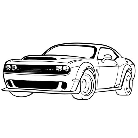 In this 21 steps drawing guide you will learn How to make a sketch of 2018 Dodge Challenger SRT Demon muscle car. Dodge Challenger Outline, Hellcat Challenger Drawing, Dodge Drawing Ideas, Muscle Cars Drawing, Dodge Truck Drawing, Dodge Demon Drawing, Dodge Challenger Sketch, Cars For Drawing, Dodge Challenger Tattoo