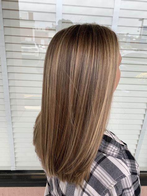 Balayage, Natural Highlights Straight Hair, Brown Hair With Highlights Short Straight, Lighter Strands In Front Of Hair, Brunette With Heavy Highlights, Blonde Highlights With Caramel Lowlights, Brunette Full Foil, T Bar Highlights Hair Brown, Subtle Highlights For Light Brown Hair Straight