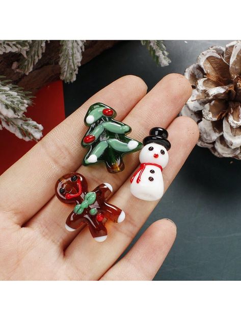 2pcs/Set Christmas Lampwork Beads Christmas Gifts Coloured Glaze Beads For Jewelry Making Earring Bracelet Necklace DIY Accessories Multicolor Holiday   Glass  Beads,Keychain,Phone Charm   Jewelry Making, size features are:Bust: ,Length: ,Sleeve Length: