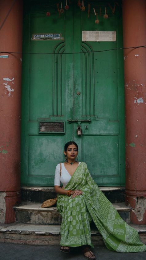 Embrace the freshness & vibrant allure of Katchi Kairy handblock mulmul Saree by @sainsistersofficial Save Big - up to 60% off in their… | Instagram Kerala Photoshoot, Indian Poses, Light Airy Bedroom, Mulmul Saree, Airy Bedroom, Desi Outfits, Portrait Shoot, Fancy Sarees Party Wear, Street Portrait