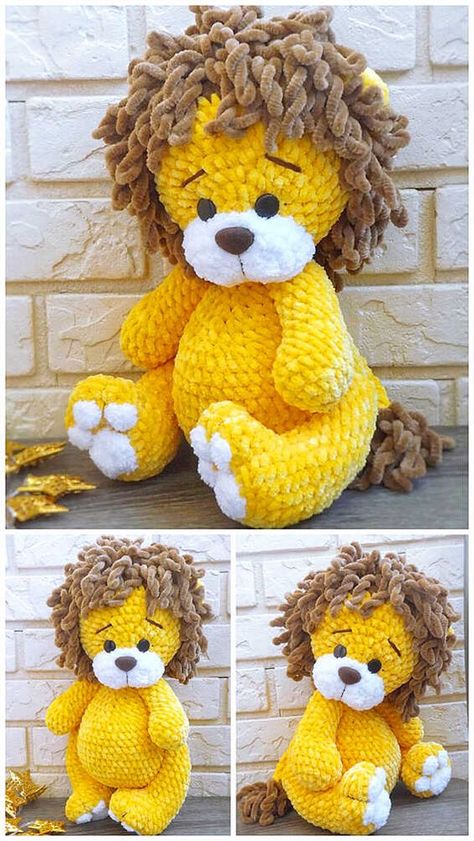 Lion Pattern Crochet, Free Lion Amigurumi Patterns, Bulky Yarn Amigurumi Patterns, Crochet Lion Pattern Free Easy, Lion Free Crochet Pattern, Crochet Free Plushie Patterns, Free Crochet Lion Pattern, Crochet Chunky Animal, Lion Crochet Pattern Free Amigurumi