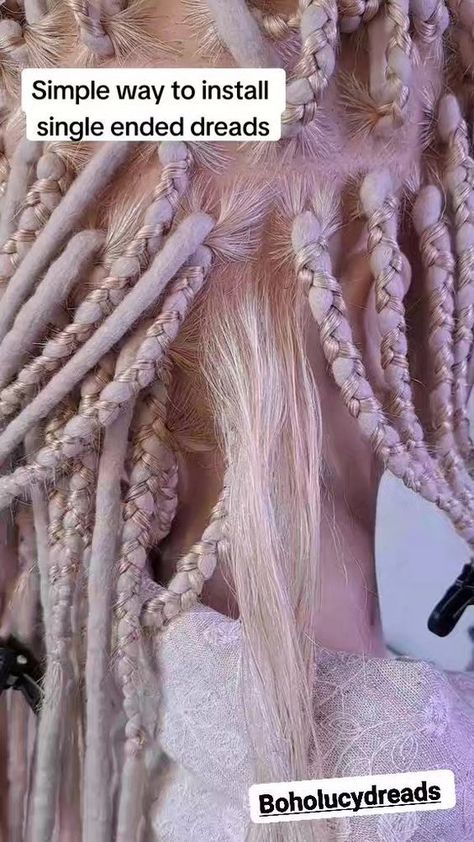 Partial Dreads White Women, Synthetic Dreads On Short Hair, How To Put In Dread Extensions, How To Install Single Ended Dreads, Dread Extension Hairstyles, Blonde Dread Extensions, De Dreads Install, How To Install Synthetic Dreads, Dreadlock Sectioning Chart