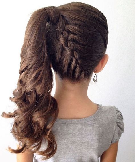 Fancy Little Girl Hairstyle with Braids Gymnastics Hair, Kadeřnické Trendy, Braided Ponytail Hairstyles, Dance Hairstyles, Cool Braid Hairstyles, Flower Girl Hairstyles, Girls Hairstyles Braids, Girls Braids, Girl Haircuts