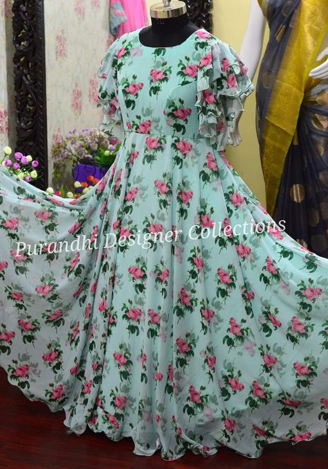 Couture, Long Frocks Stitching Models, Floral Long Frocks Models For Stitching, Floral Long Frocks For Kids, Long Frocks Models For Stitching With Saree, Georgette Floral Long Frocks, Long Frocks With Sarees, Long Frocks Models For Stitching, Printed Long Frocks