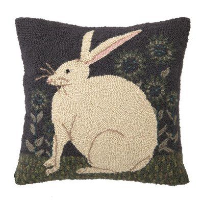 August Grove Warkentin Rabbit Pillow Hand Hooked Rugs, Hook Pillow, Embroidered Pillows, Rabbit Pillow, Sunflower Pillow, Hooked Pillow, Wool Textures, Jack Rabbit, Hooked Wool