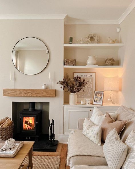 Alcove Ideas Living Room, Log Burner Living Room, Lounge Room Styling, Cream Living Rooms, Snug Room, Living Room Decor Neutral, Victorian Living Room, Living Room Renovation, Beige Living Rooms