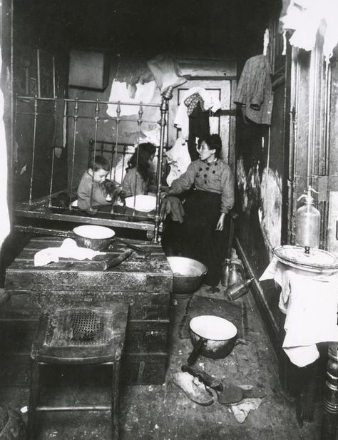 INTELLECTUAL, Board of Housing: House shortages were problems during the Industrial Revolution because it brought overpopulation upon Britain. Housing became rare and expensive, resulting in extremely overcrowded and poor conditions. People lived in slums (tenements), which was very unsafe so the Board of Housing was established to make sure houses and building were built safely. Daniels, Barbara. "The Victorian Era." Hidden Lives Revealed. Virtual Archives, 1 Mar. 2003. Web. 8 May 2014. Vintage New York, Lewis Wickes Hine, Lewis Hine, Foto Transfer, Foto Vintage, Interesting History, History Lessons, Vintage Pictures, The Good Old Days