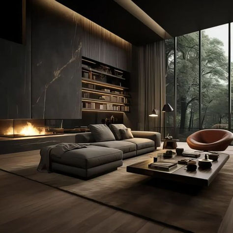 Shadow Haven: A Luxurious Fusion of Modernity in Dark Elegance Home Entertainment Ideas, Black Modern Interior Design, Black Contemporary House, Bedroom Ceiling Design, Modern Minimalist Living Room, Home Entrance, Christmas Room Decor, Rustic Home Design, Lounge Design