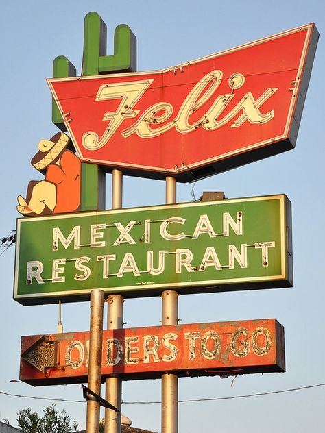 Retro Signage, Mexican Hacienda, Restaurant Signs, Vintage Neon Signs, Vintage Restaurant, Retro Sign, Roadside Attractions, Old Signs, Scenic Design