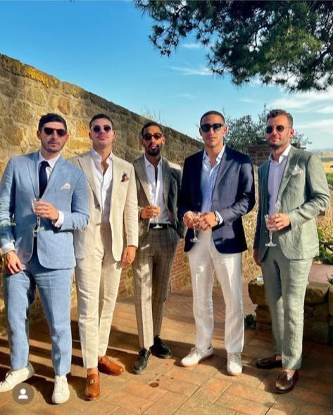 Men Wedding Outfit Beach, Summer Formal Men Wedding, Men’s Formal Garden Party, Cocktail Formal Men, Mens Linen Suit Wedding Guest, Man Summer Wedding Outfit, Men Summer Suits Wedding, Mens Spring Wedding Attire, Beach Formal Men Wedding