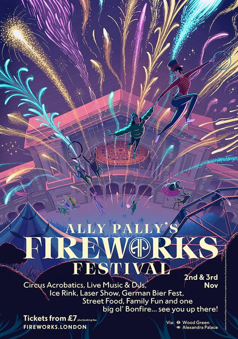 Behance :: Buscar Latitude Festival, Festive Poster, Robert Hunter, Illustrated Poster, Concert Poster Design, Fireworks Design, Alexandra Palace, Fireworks Festival, Desain Buklet