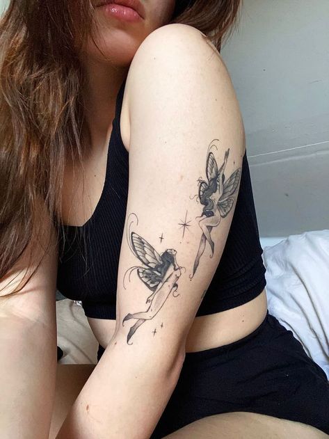 Fairy Sleeve Tattoo, Faerie Tattoo, Pixie Tattoo, Whimsical Tattoos, Bookish Tattoos, Filmy Vintage, Fairy Tattoo Designs, Fantasy Tattoos, Fairy Tattoo