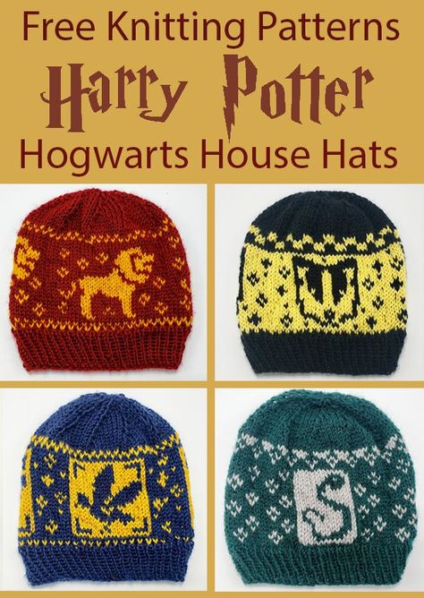 Free Knitting Pattern for Harry Potter Hogwarts House Hats Harry Potter Knitting Patterns, Tricot Harry Potter, Harry Potter Knitting, Harry Potter Library, Harry Potter Knit, Harry Potter Crochet, Harry Potter Hogwarts Houses, Drops Baby, Easy Knitting Projects