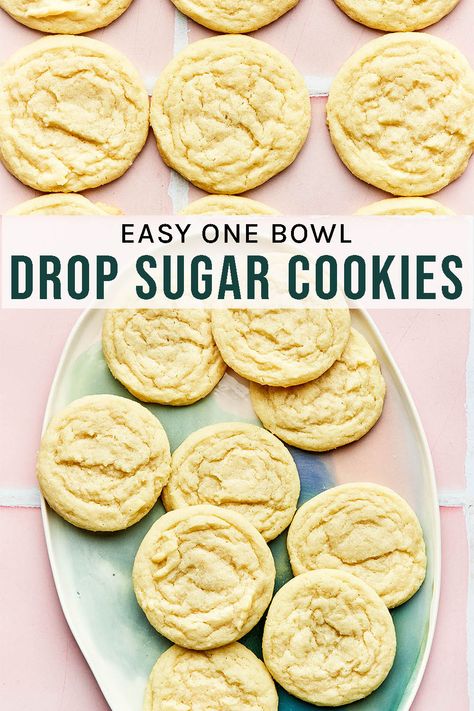 Drop Sugar Cookies A one-bowl scoop and bake cookie, these drop sugar cookies are the best speedy cookie. No chilling, no icing, just cookies! Almost as fast as pre-made cookie dough but tastes so much better. Drop Sugar Cookie Recipe Easy, Sugar Cookie Drop Cookies, The Best Butter Cookies, Soft Sugar Cookie Recipe No Chill, Easy Quick Cookies 3 Ingredients, Easy One Bowl Cookies, Insomnia Sugar Cookie Recipe, Drop Sugar Cookies Easy, Small Batch Sugar Cookies Easy