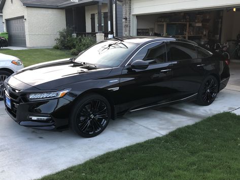 2019 Honda Touring Hybrid Accord Sedan. IMO, Lovely!! 2019 Honda Accord Sport Black, Black Sedan Car, Blacked Out Honda Accord, Honda Accord Sport Black, Honda Accord Modified, 2019 Honda Accord Sport, Honda Accord 2023, Black Honda Accord, 2023 Honda Accord