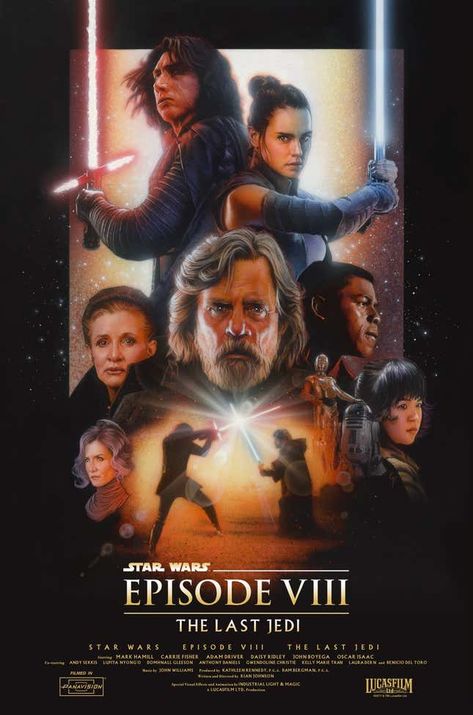 Adam Driver Movies, Mark Hamill Carrie Fisher, Drew Struzan, Sequel Trilogy, Star Wars Sequel Trilogy, Classic Star Wars, Star Wars The Last Jedi, Fan Poster, Cuadros Star Wars