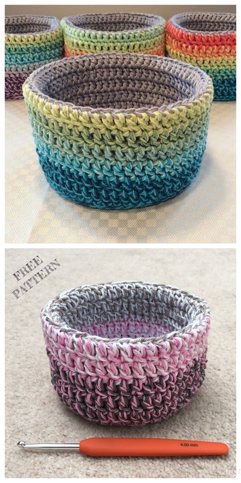 Crochet Double Double Basket Free Crochet Patterns Basket Patterns, Crochet Storage Baskets, Crochet Bowl, Crochet Basket Pattern Free, Crochet Storage, Pola Amigurumi, Crochet Basket Pattern, Haken Baby, Crochet Basket