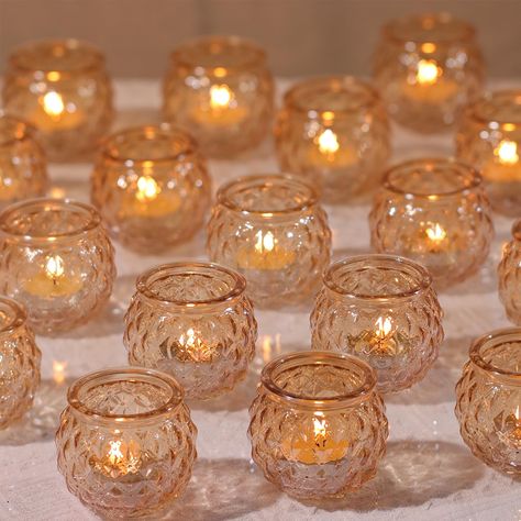 PRICES MAY VARY. ❤️❤️[ Unique Diamond Textured Style ]❤️❤️: This is the spark collision of noble and simple fashion. A set of charming candle holders with a unique diamond textured detail. Simple enough to stun but not overwhelm a casual event. The combination of diamond textured and glass makes the votives more textured. If you want a special and unforgettable party, DARJEN's nice design and well-made tea lights candle holder will be a necessity for your! ❤️❤️[ Premium Decor Gold Candle Holder Wedding Votives, Gold Votive Candle Holders, Gold Votive Candles, Round Candle Holder, Round Candle, Floating Candle Centerpieces, Candle Table Decorations, Fake Candles, Round Candles