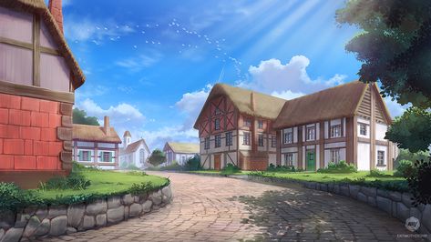 MBSFFL: Village by ExitMothership on DeviantArt City Life Aesthetic, Anime House, Casa Anime, Fantasy Village, Anime Kingdom, Episode Interactive Backgrounds, Look Wallpaper, Anime Places, Episode Backgrounds